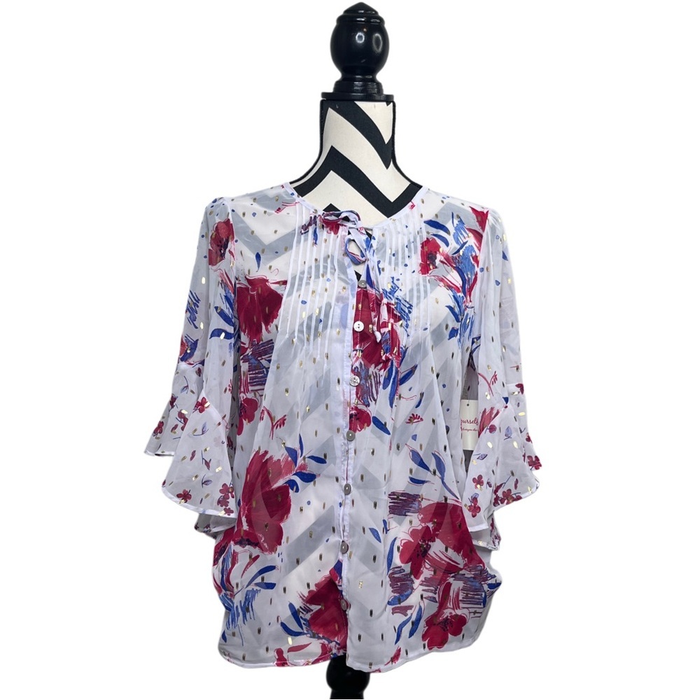 NWT fig and flower Floral Boho Sz S Flutter Sleeve Blouse